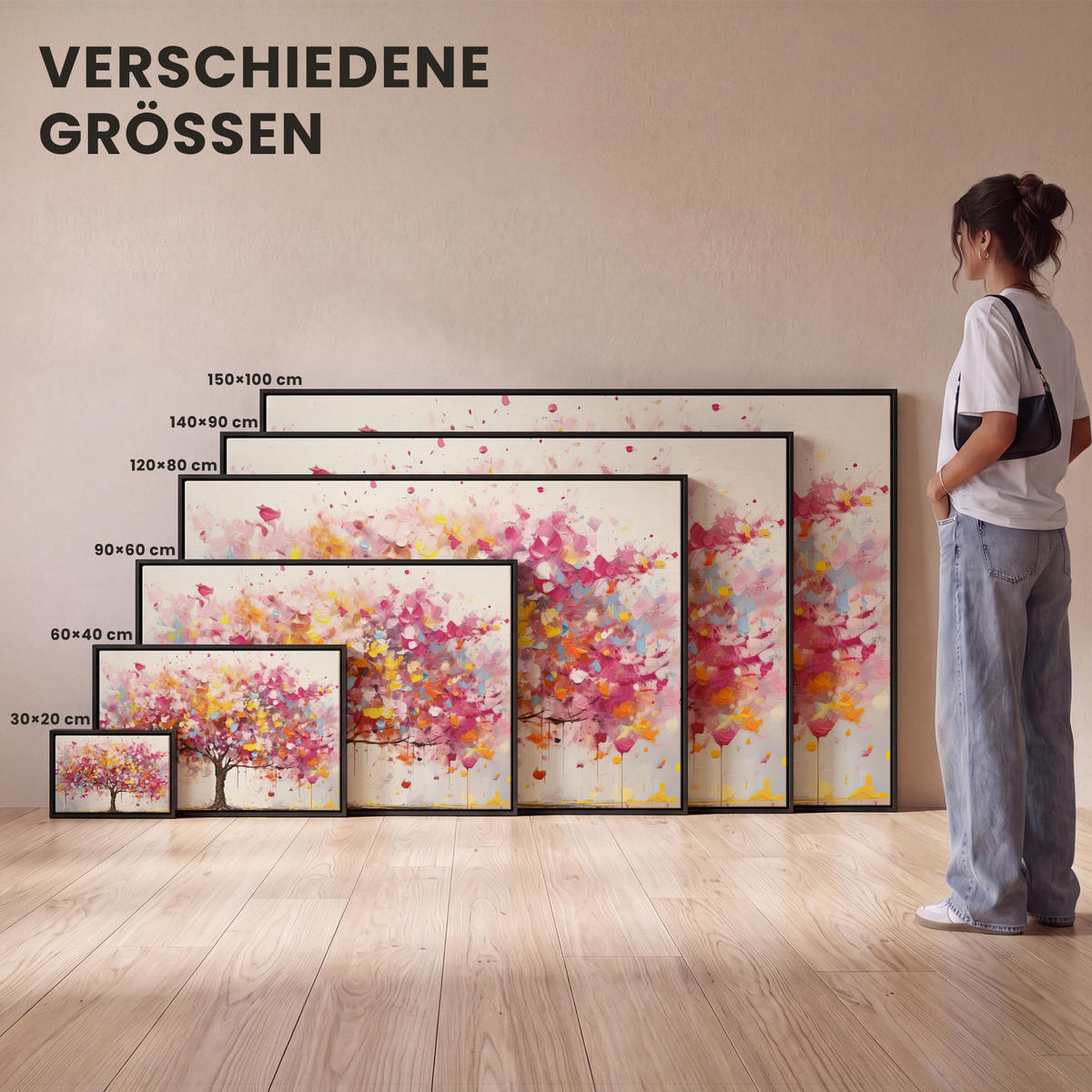 LEINWAND Bilder mit Rahmen - Aquarell - Baum - Kunst - Abstrakt - 120x80 - Multicolor, Textil (120/80cm) - MuchoWow