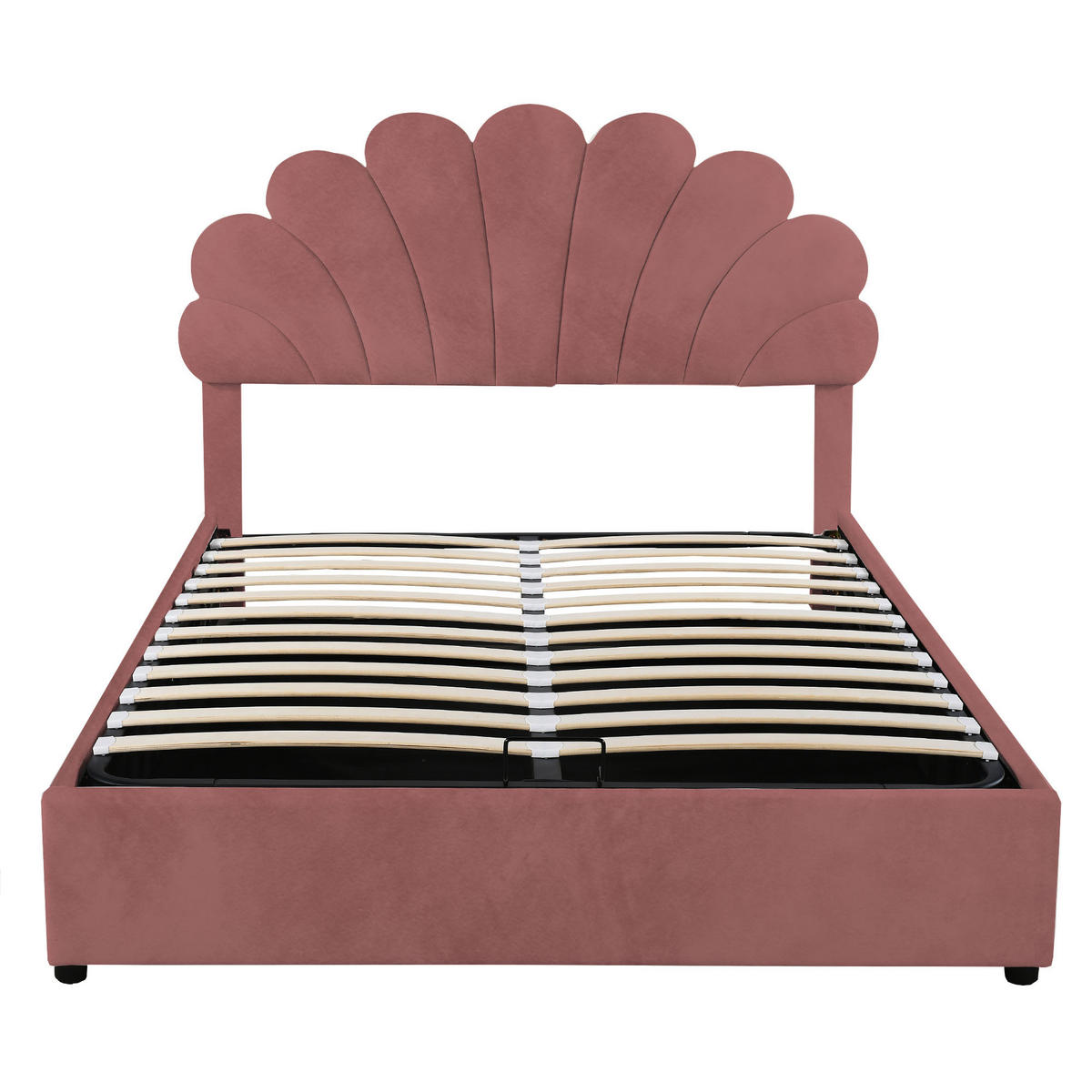 POLSTERBETT 140/200 cm mit geblümtem Kopfteil und hydraulischem Stauraum aus Samt - Pink, Textil (140/200cm) - OKWISH