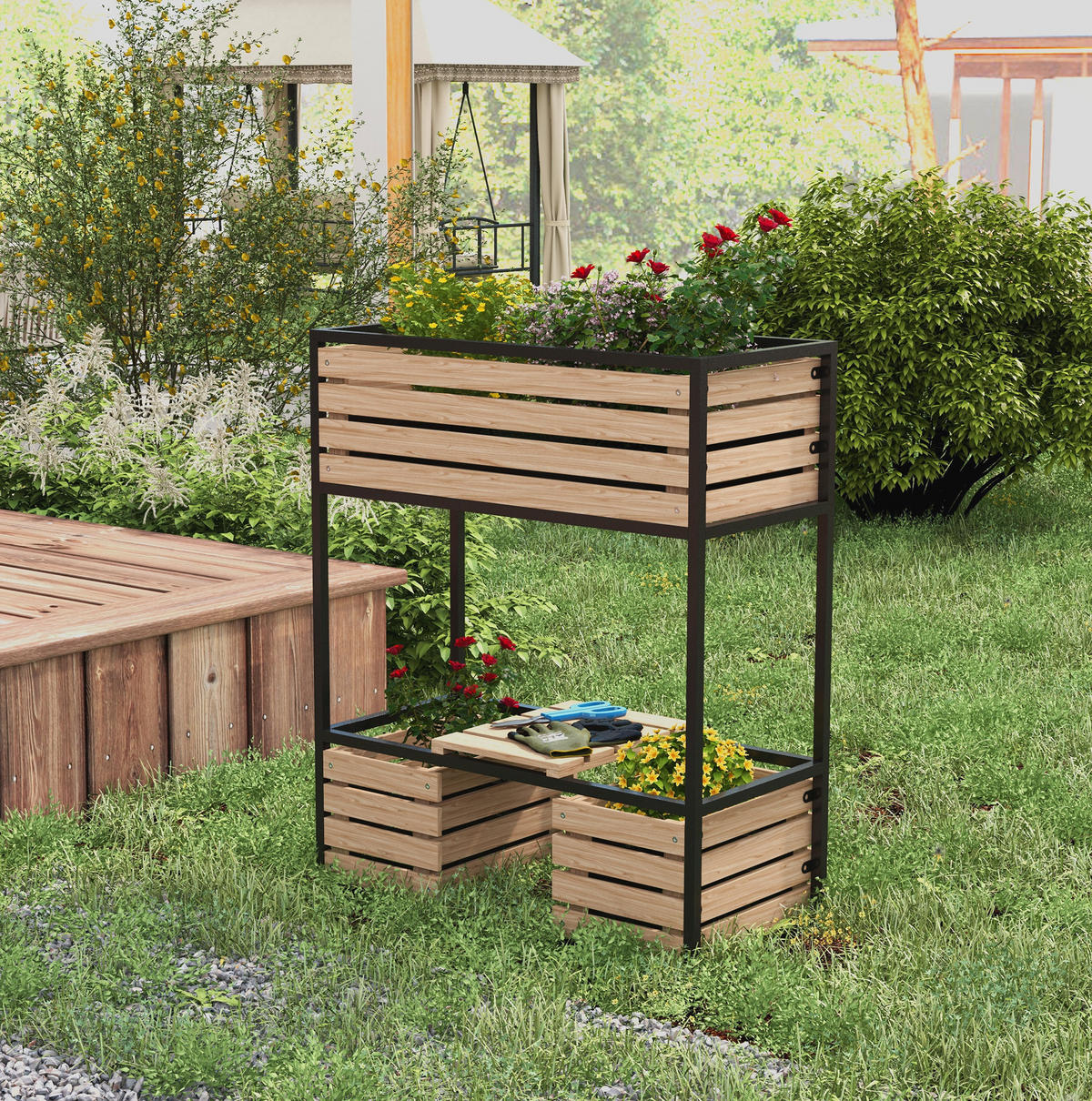 BLUMENKASTEN aus lackiertem Fichtenholz 83x39x100cm in Braun - Braun, Metall (39/100/83cm) - Modfu