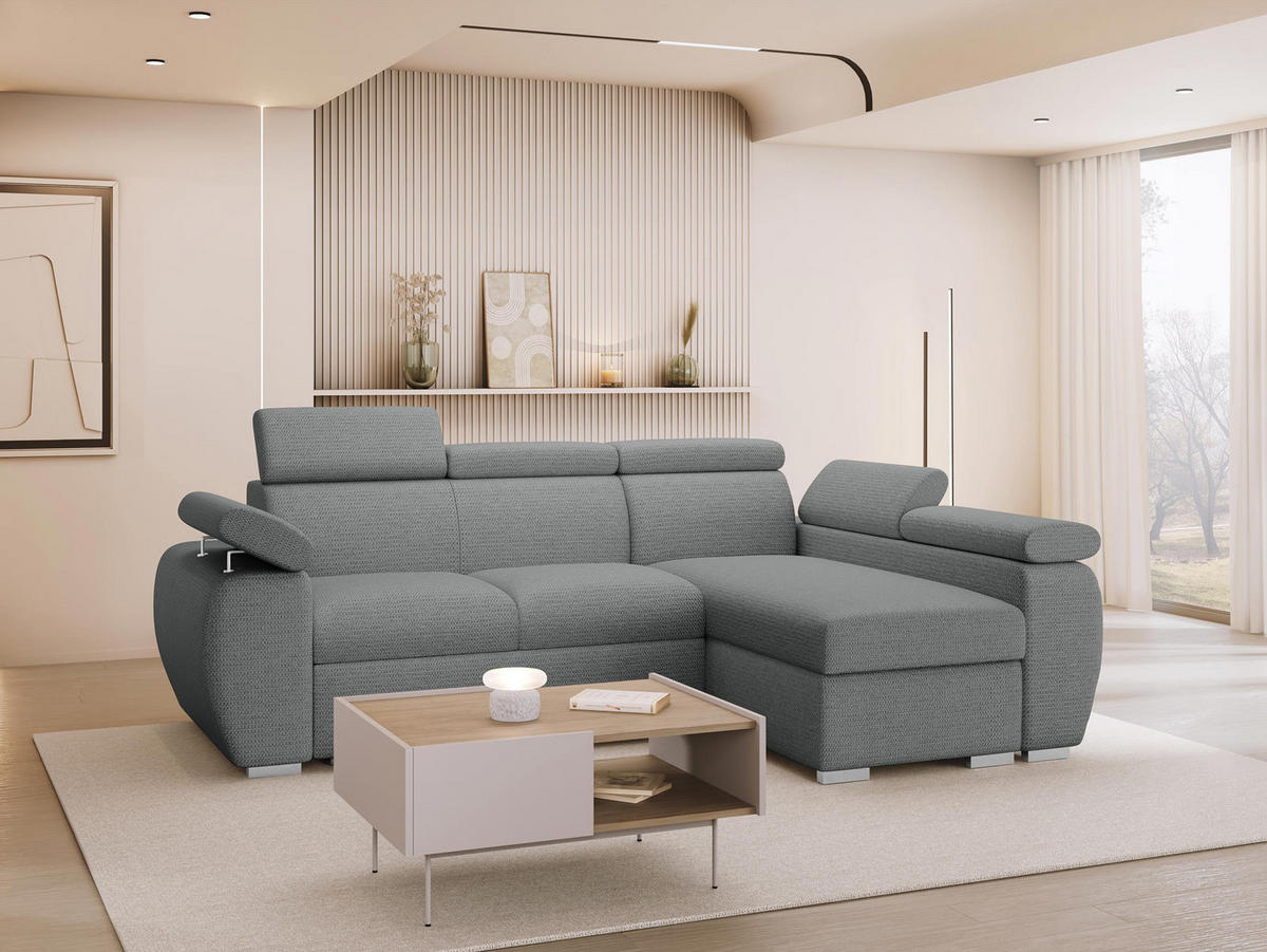 ECKSOFA Boston Mini, Seite: Rechts - 2R+LC - Chromfarben/Silberfarben, Holz/Textil (255/170cm) - MIRJAN24