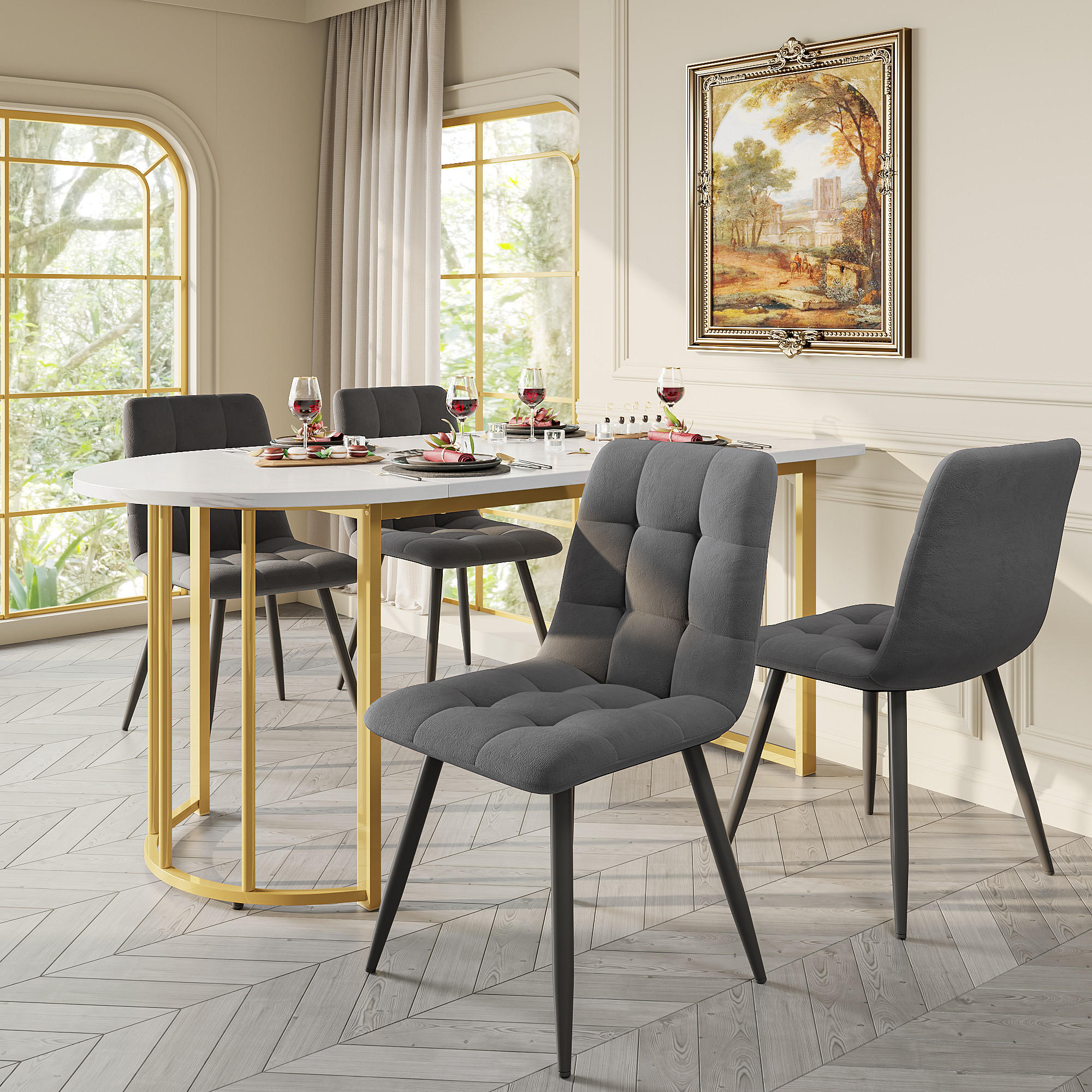 Thumbnail - Urban Meuble Esstisch, Weiß, Holzwerkstoff, Metall, Rechteckig, 80x75x138.9 cm, Esszimmer, Tische, Esstische