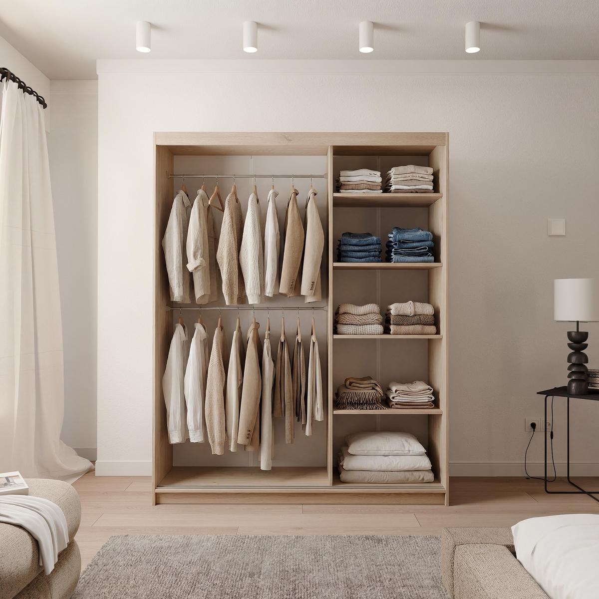 SCHIEBETÜRENSCHRANK SILENTE 160 cm mit Einlegeböden und Kleiderstange - Braun, Holzwerkstoff (160/205/60cm) - Idohome