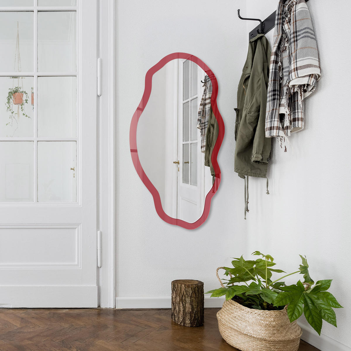 SPIEGEL 90x45 cm asymmetrisch mit Druck - Hellburgunderrot - Transparent, Glas (45/90/0.4cm) - TULUP