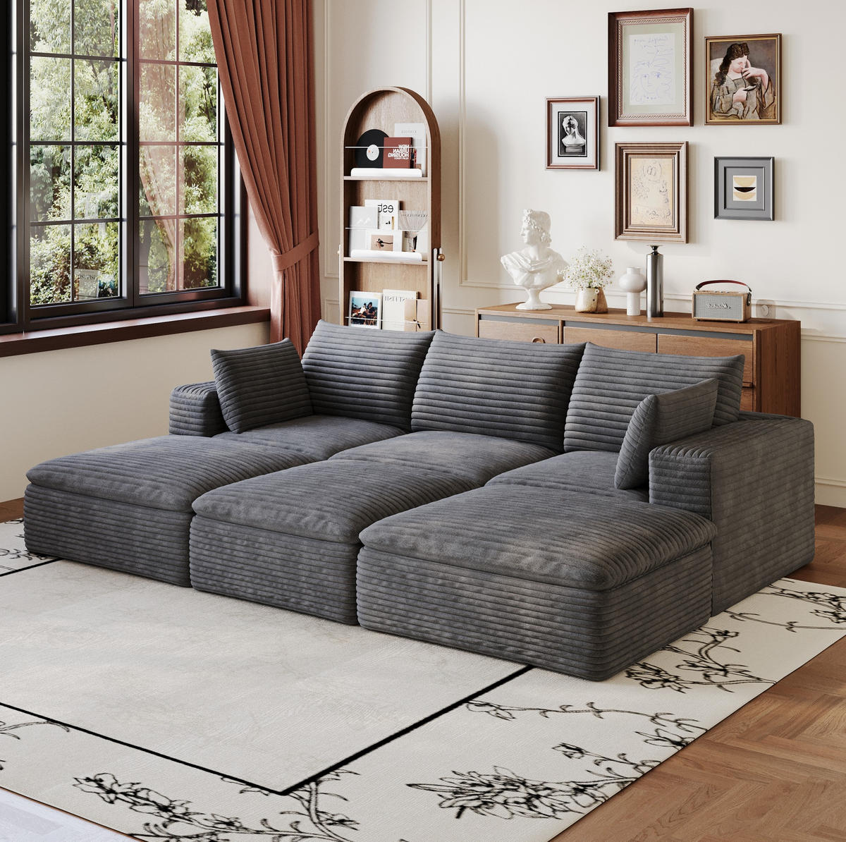 3-SITZER-SOFA aus Stoff 260 cm Dunkelgrau mit Schaumstoffpolsterung und flexibel kombinierbarem Design - Dunkelgrau, Textil (260/60/160cm) - Modfu