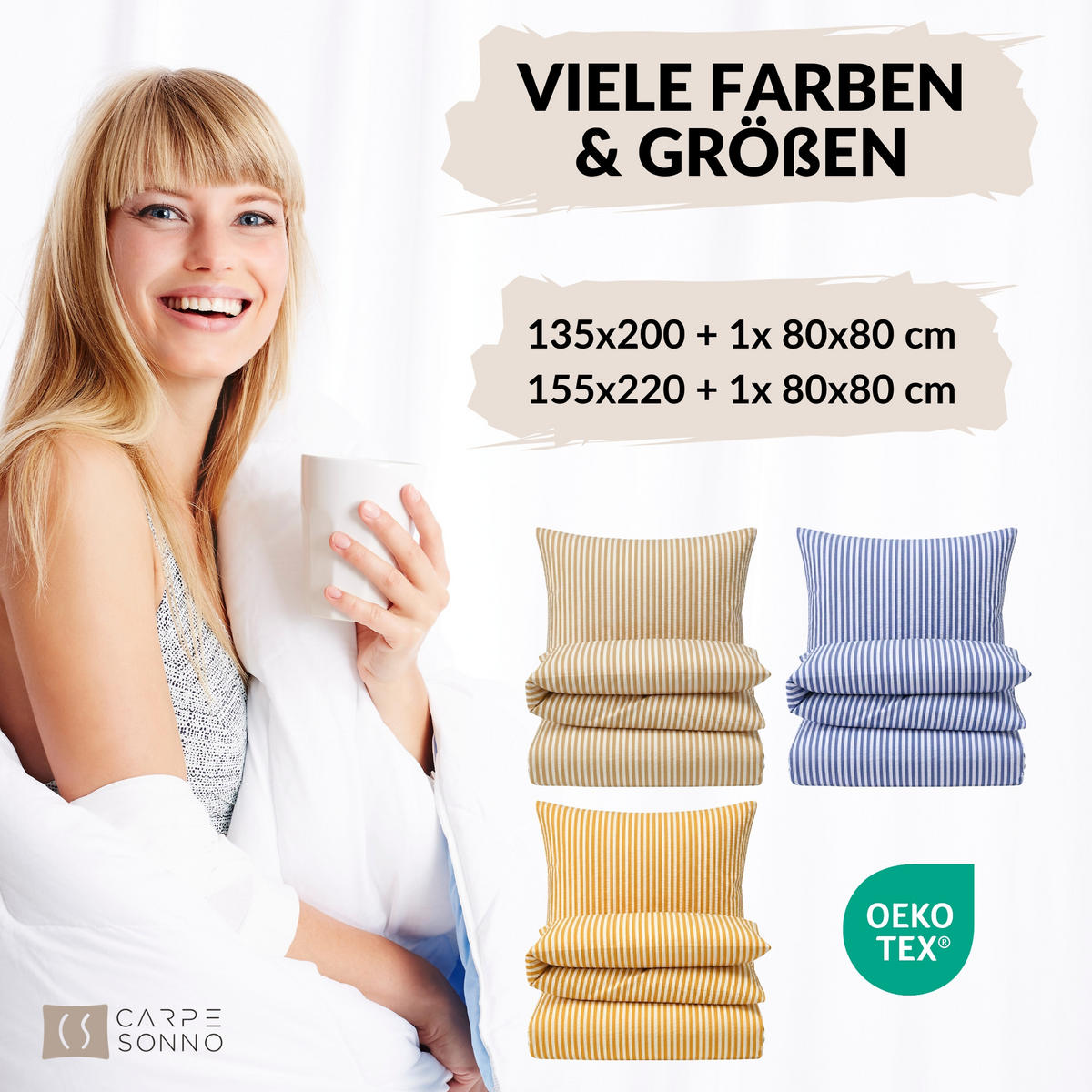 SEERSUCKER-BETTWÄSCHE 135x200 gestreift Sommer Bettbezug Bügelfrei aus 100% Baumwolle, Bettbezüge Streifen Muster Creme - Creme, Textil (135/200cm) - Carpe Sonno