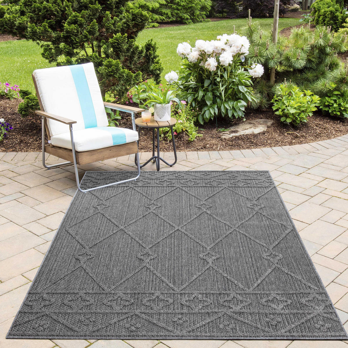 TEPPICH Outdoor Flachgewebe Berber-Muster Polypropylen Terrasse Grau Rechteckig 160x230 - Grau, Textil (160/230cm) - KADIMA DESIGN