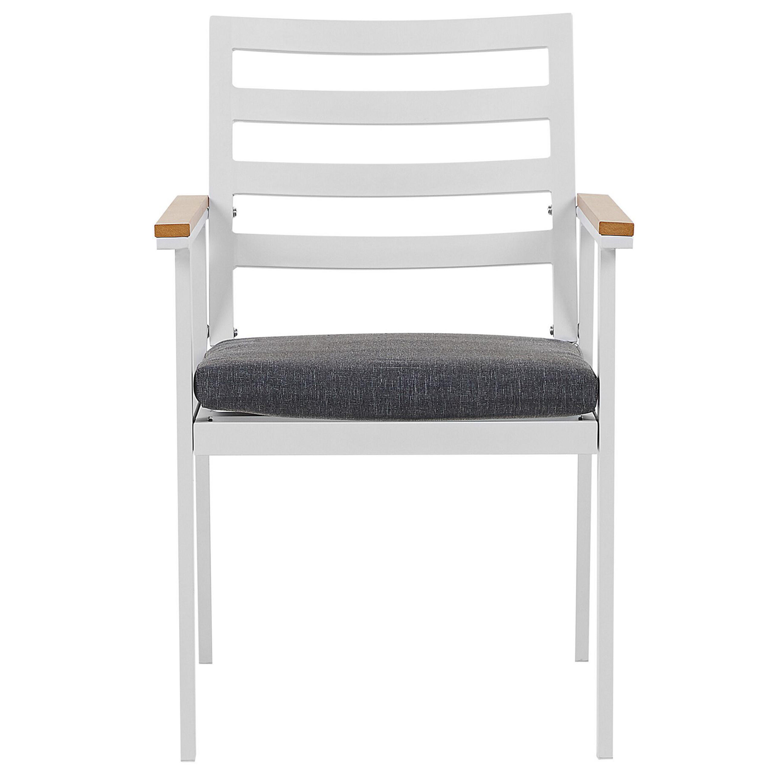 GARTENSTUHL 4er-Set Aluminium weiß Auflagen grau Cavoli - Weiß/Grau, Metall (54/82/60cm) - Beliani