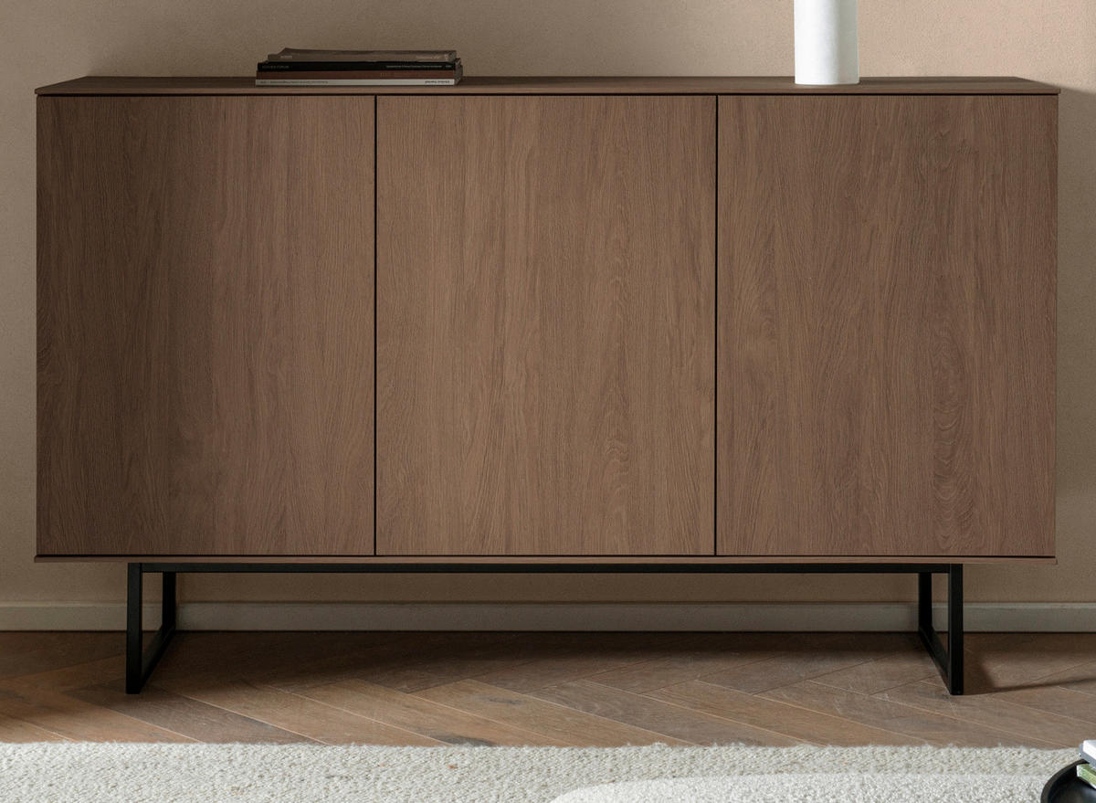 SIDEBOARD in Nussbaum 150 x 90 cm, Kommode mit Push-to-Open - Nussbaumfarben/Schwarz, Holzwerkstoff/Metall (150/90/40cm) - Furn.Design