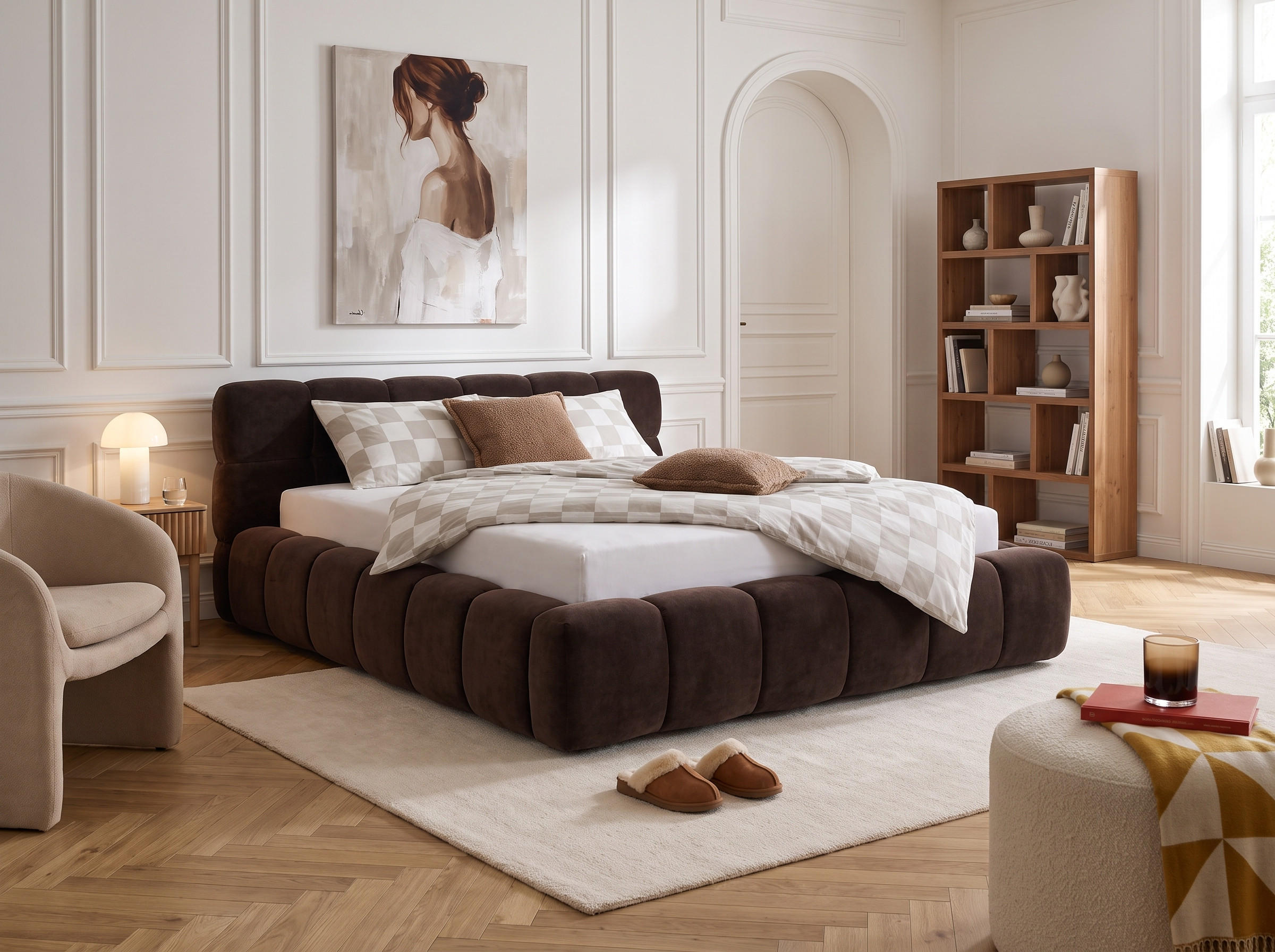 POLSTERBETT Miley Braun 180/200 cm Samt mit Bettkasten - Braun, Holz/Textil (180/200cm) - wonello