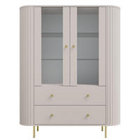 VITRINE Halay Beige, 2 Türen & 2 Schubladen Moderne Rillenstruktur, mit runden Kanten - Beige/Goldfarben, Holzwerkstoff/Metall (123/155/42.3cm) - AX Living
