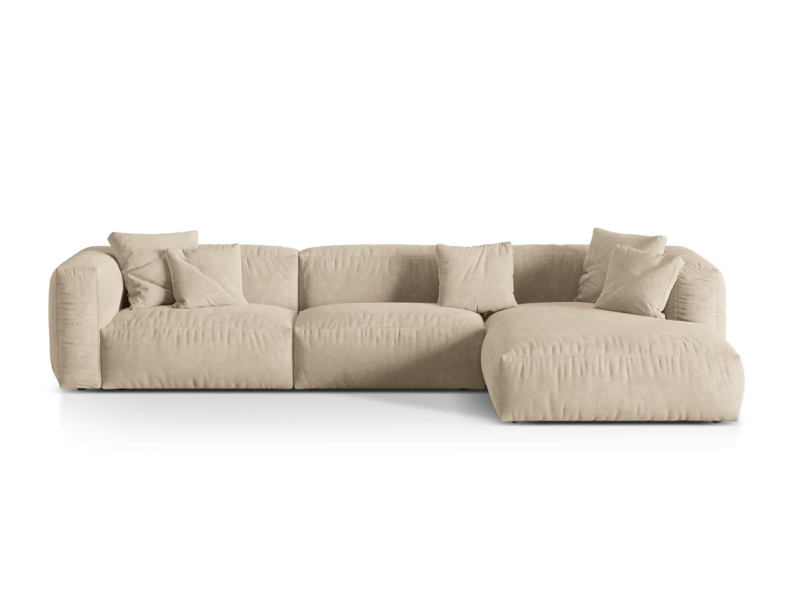 ECKSOFA modular rechts Martina aus Samt leichtes beige 3 Sitzplätze - Creme, Textil (176/332cm) - Micadoni