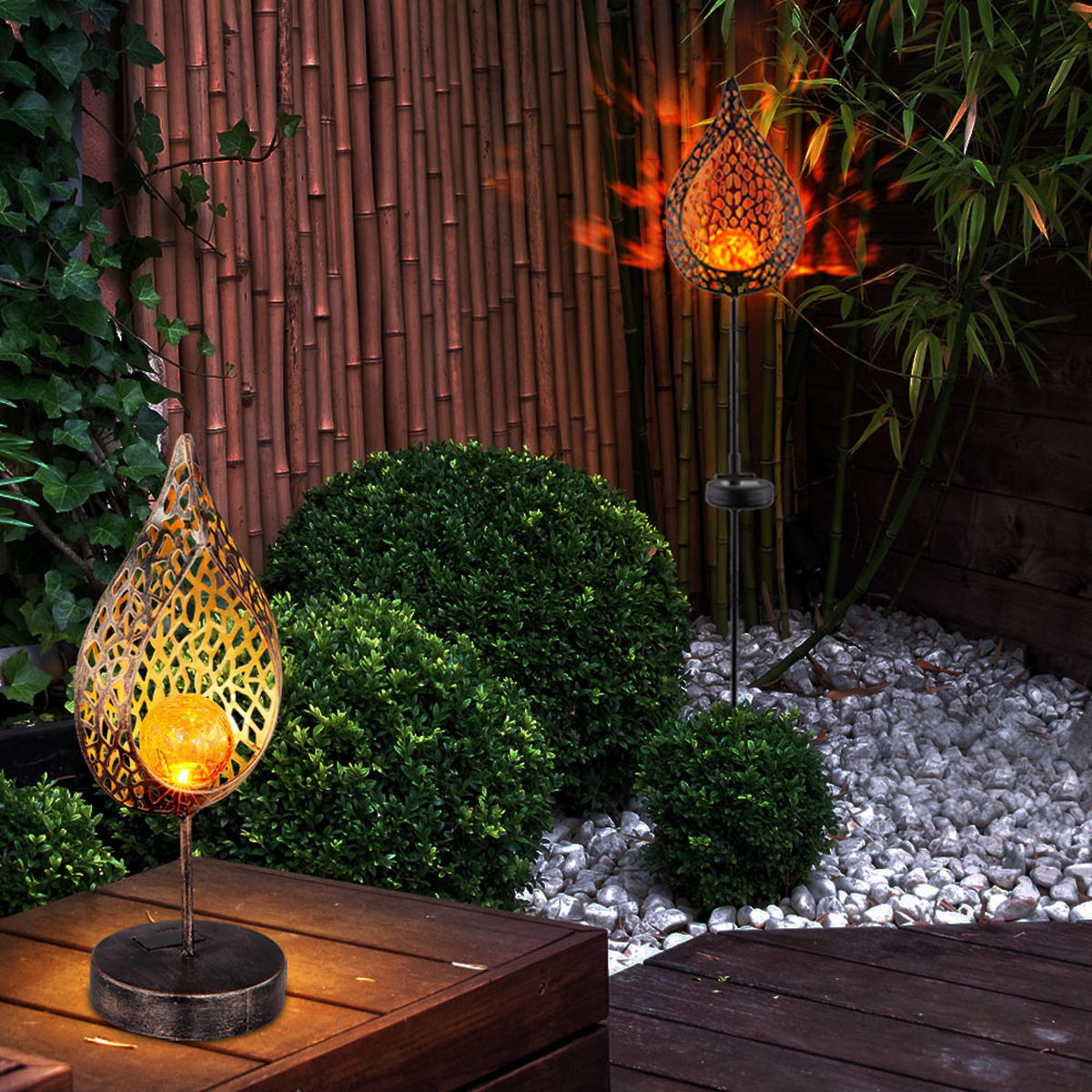 LED AUSSENLEUCHTE Flammen Design Bunt 2er Set - Multicolor, Glas (16/7/90cm) - Globo Lighting