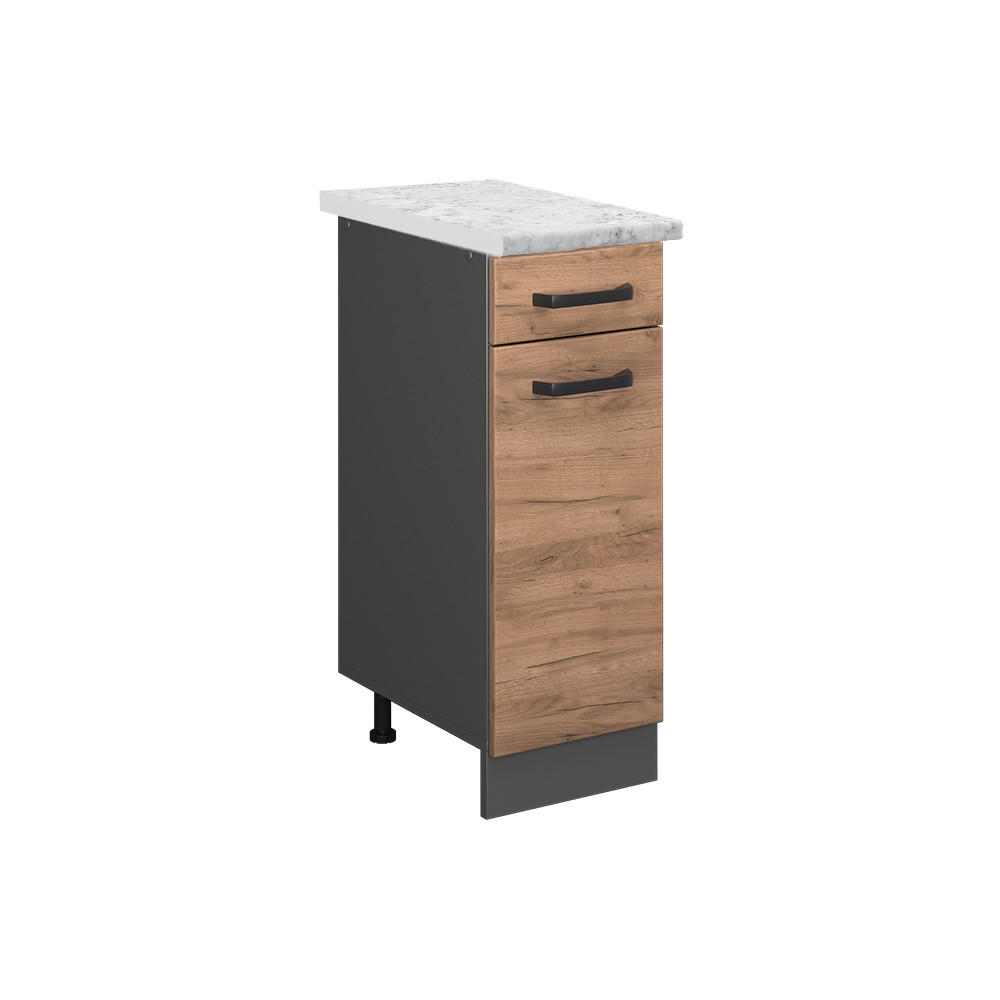SCHUBLADENSCHRANK R-Line Goldkraft Eiche 30 cm AP Marmor - Honigeiche/Anthrazit, Holzwerkstoff (30/81.6/60cm) - Vicco