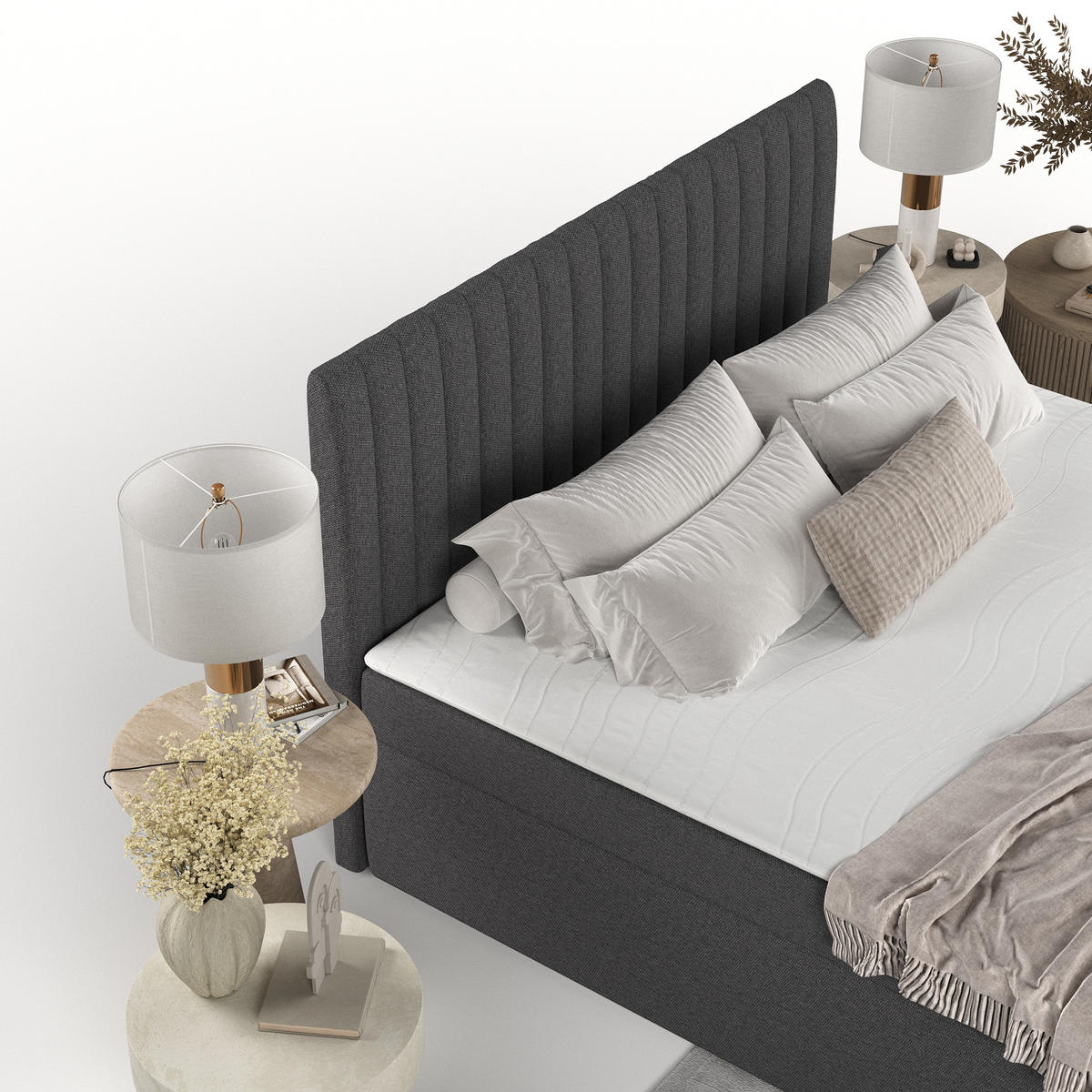 BOXBETT Maldon 160/200 cm Anthrazit im Megan Stoff - Anthrazit/Schwarz, Holz/Holzwerkstoff (160/200cm) - AltaBeds