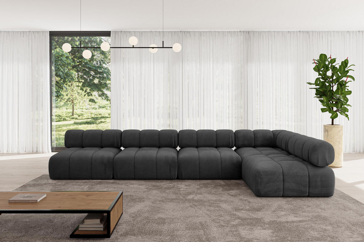 ECKSOFA modulares Sofa Samaro-L3 - 380x190x70 cm Schwarz Velours - Schwarz, Holzwerkstoff/Textil (380/190cm) - ALTDECOR