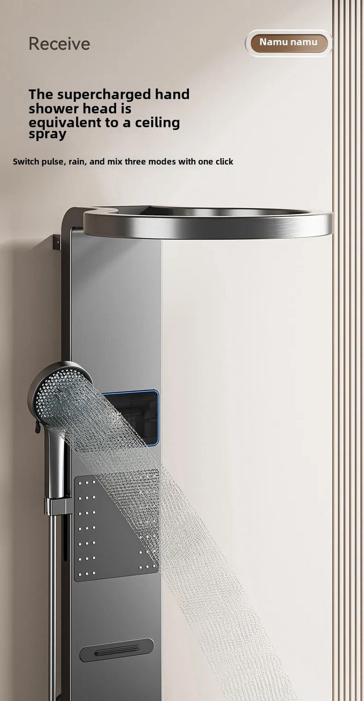 ÜBERKOPFBRAUSESET LED Digitalanzeige Wasserfall - Dunkelgrau, Metall (48.5/105.45/60.7cm) - Bextcok