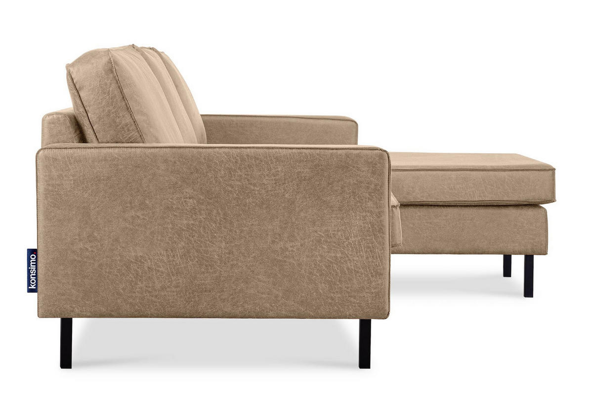 ECKSOFA-RECHTS INVIA mit Armlehnen vintage, Lederoptik-Stoff, beige - Beige/Schwarz, Textil (234/160cm) - KONSIMO®