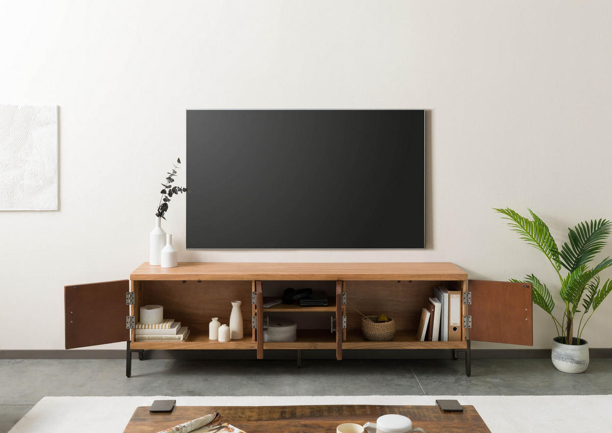 TV-BOARD Altholz 200x40x63 natur lackiert LYON #120 - Naturfarben, Holz (200/63/40cm) - Massivmoebel24