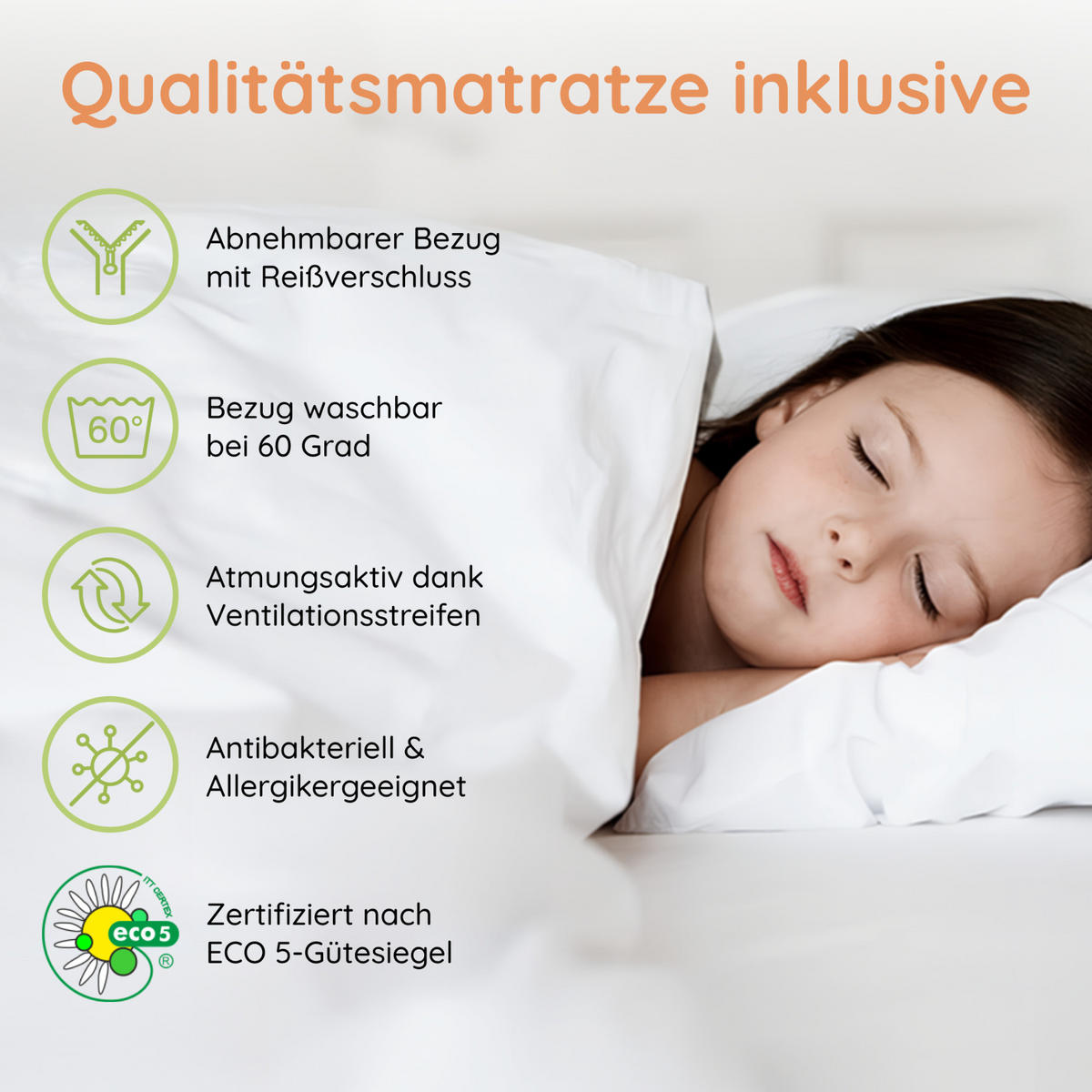 KINDERMATRATZE 60x120 cm 6cm hoch - Weiß, Naturmaterialien (60/120cm) - Kids Collective