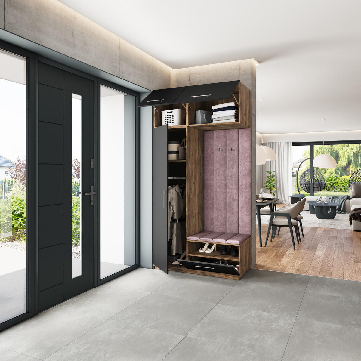 GARDEROBENSCHRANK REMA 120/240/60 cm Modern Garderobe-Set Eiche Lefkas - Eichefarben/Lila, Holzwerkstoff (120/240/60cm) - MASSENO