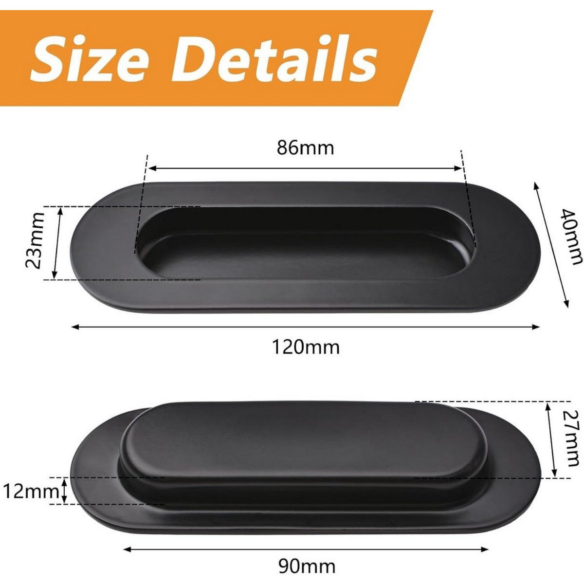 GRIFF 2er-Set Schwarz unsichtbar versenkt Edelstahl 12 x 4 x 1,5 cm mit Schrauben Schrank Schublade - Schwarz, Metall (4/1.5/12cm) - MCBOSON