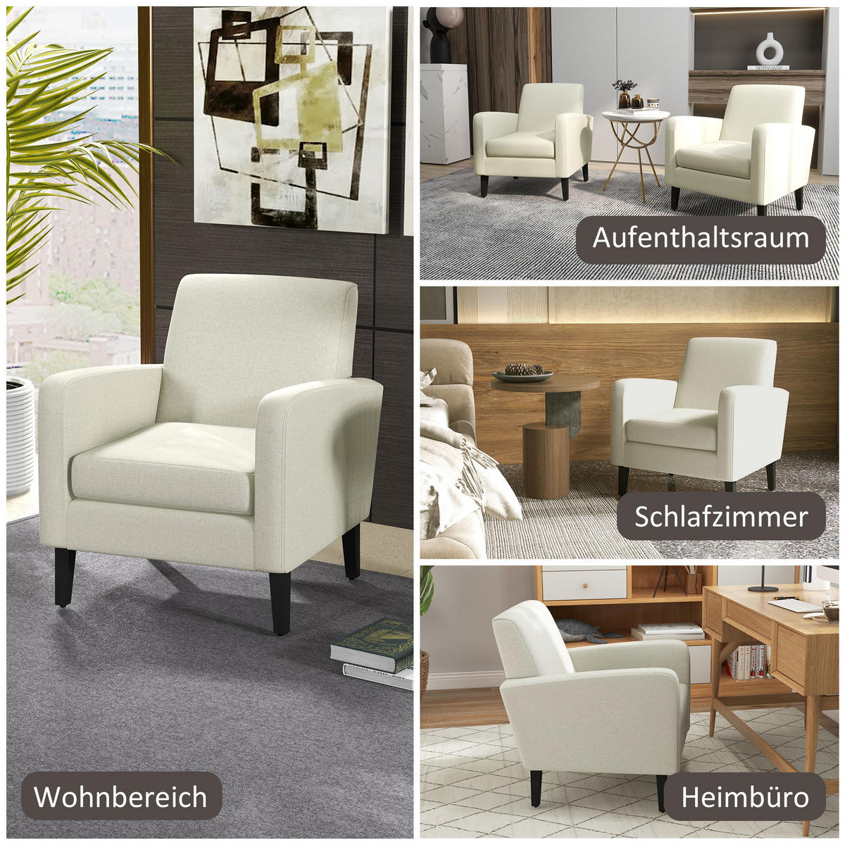 SESSEL mit Rückenlehne, abgerundeten Armlehnen Gepolstert Loungesessel Cremeweiß - Beige, Textil (72/74/66cm) - HOMCOM