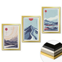 WANDBILDER 3er Set - 20x30 cm Goldrahmen - Abstrakte japanische Berge - Goldfarben, Kunststoff (20/30cm) - ArtPrintCave