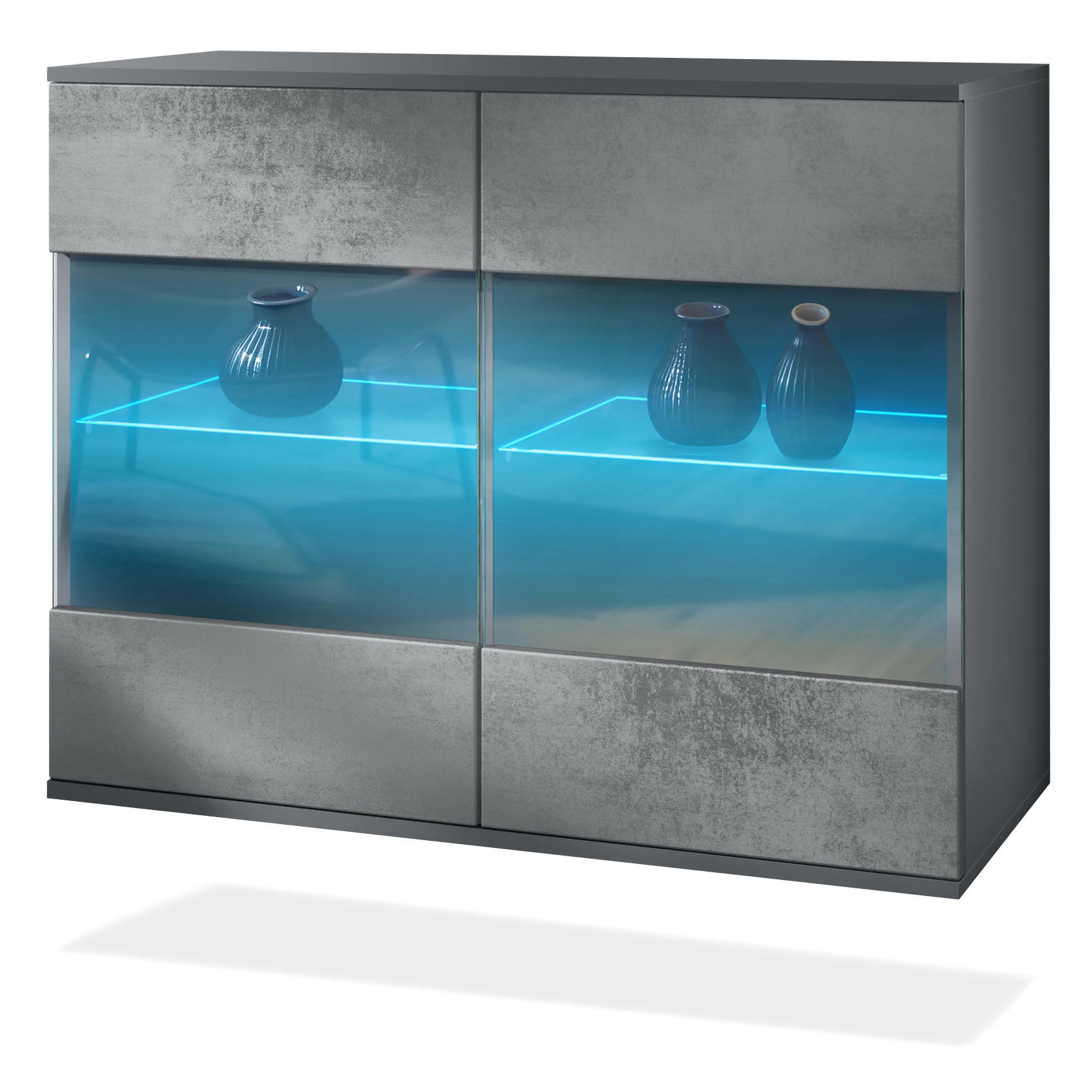 KOMMODE Bari Beton Dunkel Optik - Dunkelgrau, Holzwerkstoff (92.5/73.5/35cm) - Vladon