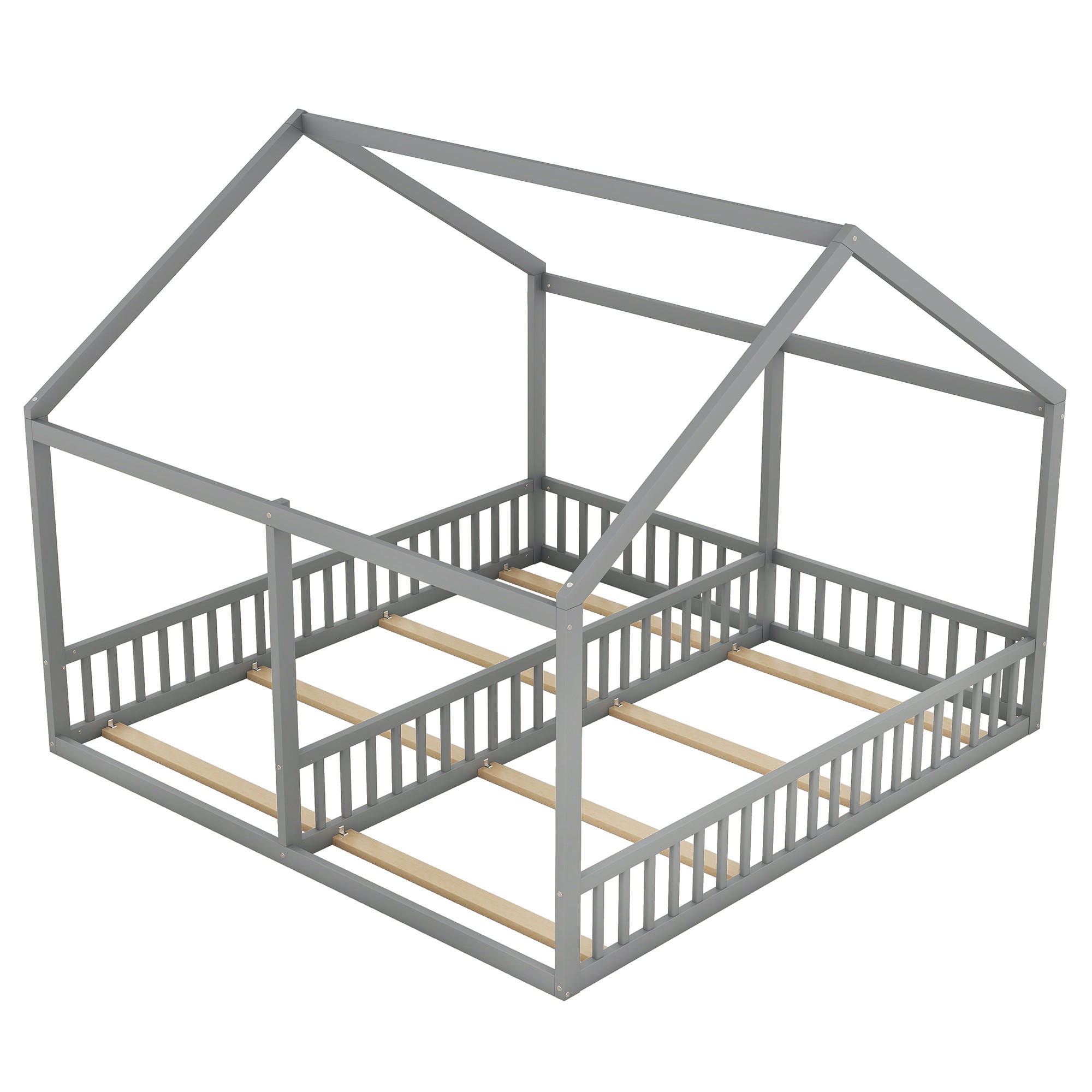 HAUSBETT 90/200 cm DE-04134, mit telgeländer, in Grau - Grau, Holz/Holzwerkstoff (90/200cm) - ComfortXL