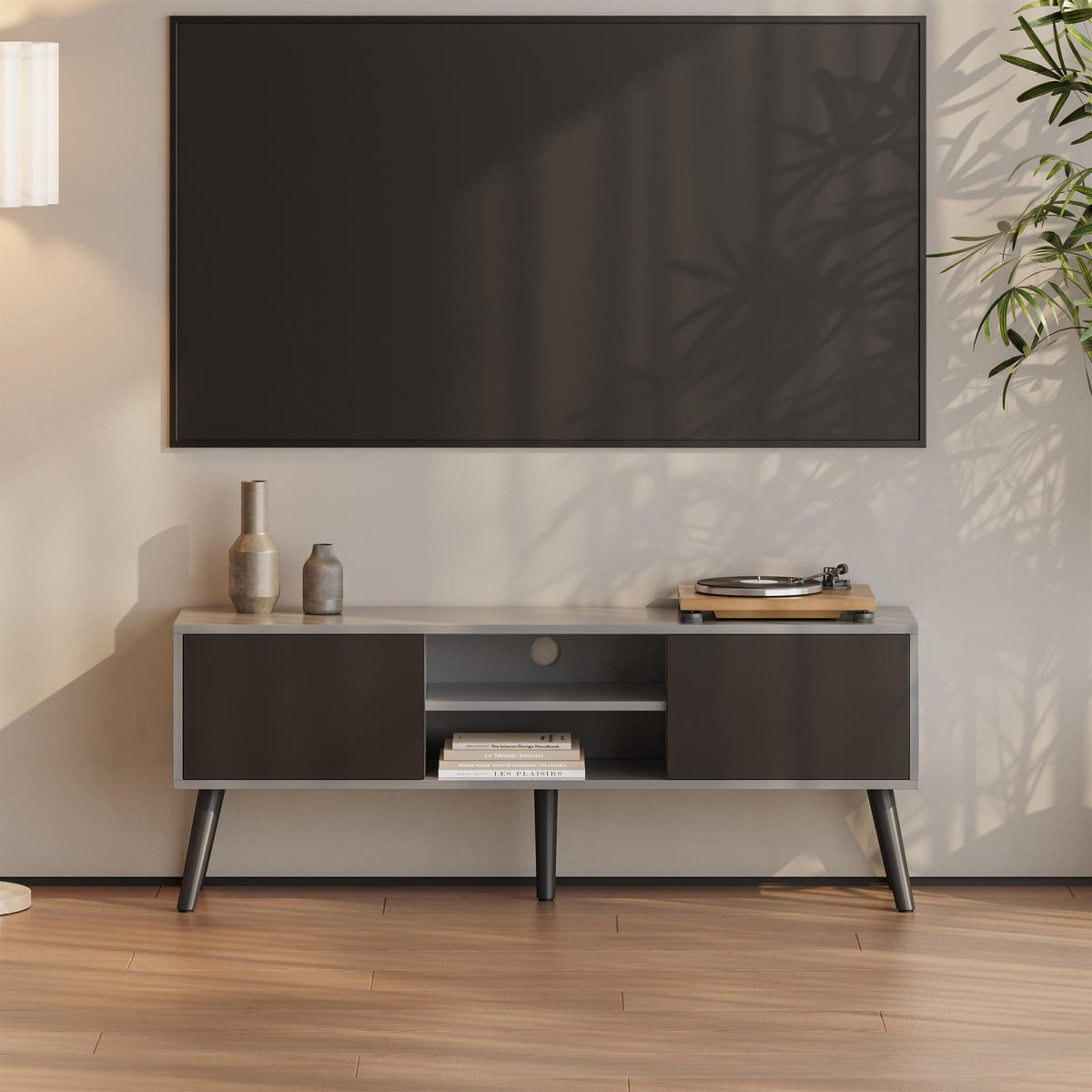 LOWBOARD Eskilstuna - Schwarz, Holz/Holzwerkstoff (120/46.5/29.5cm) - [en.casa]