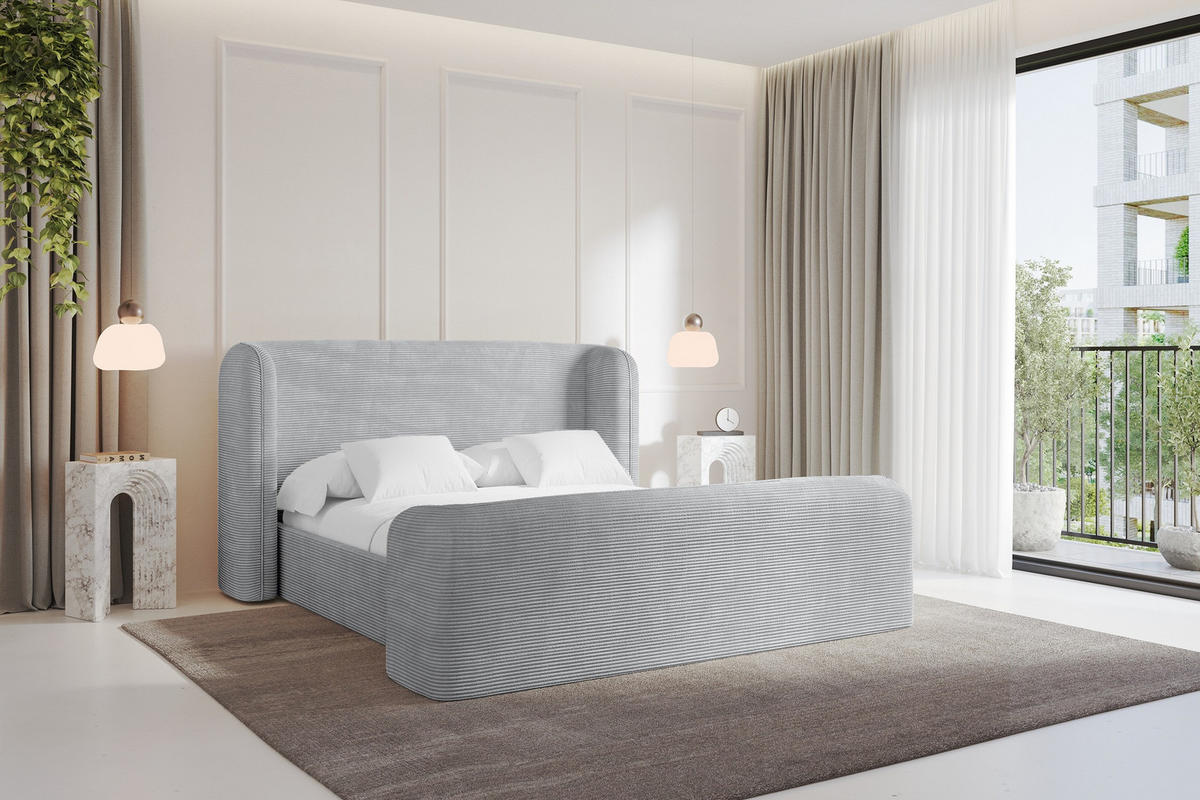 POLSTERBETT mit Bettkasten, Fußteil und Lattenrost, Boxbett ohne Matratze - ESTI-Z 160x200 Grau - Alufarben, Holzwerkstoff/Textil (160/200cm) - ALTDECOR