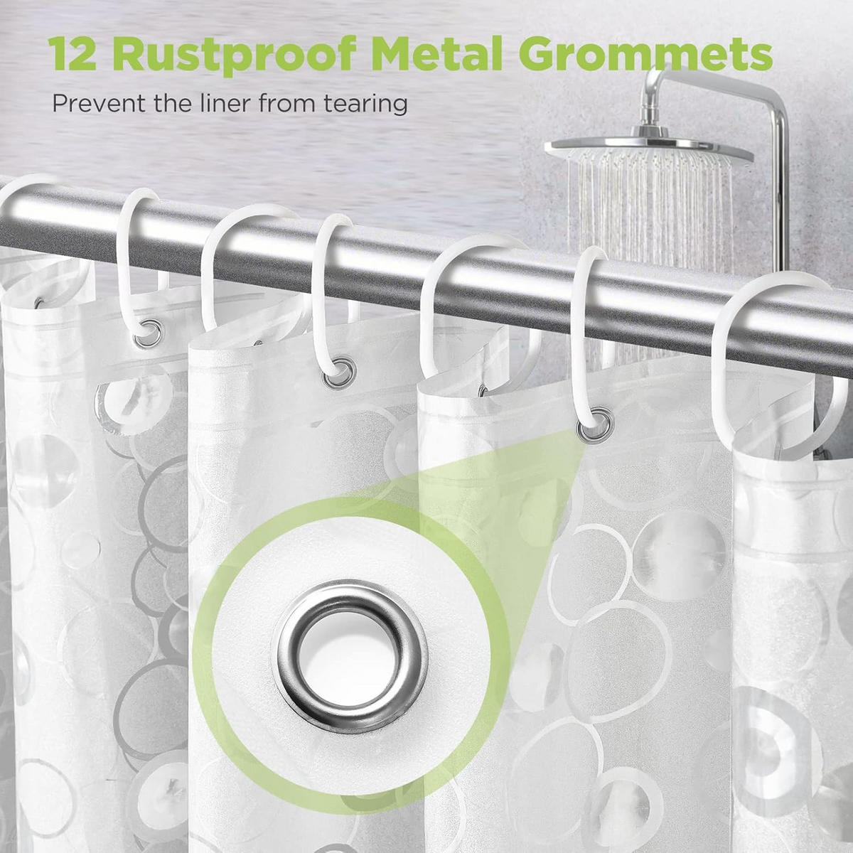 DUSCHVORHANG EVA transparent schimmelresistent wasserdicht mit Ringen - Transparent, Kunststoff (180/180cm) - MCBOSON