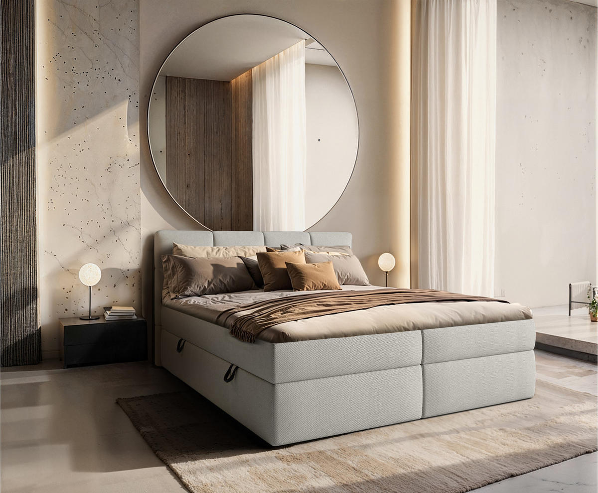 BOXSPRINGBETT Ruhe 180x200 – in Grau, Kaltschaum-Topper, großem Bettkasten - Hellgrau, Textil (180/200cm)
