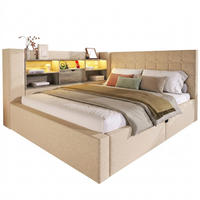 POLSTERBETT 140/200 mit LED, Bettkasten und L-förmigem Kopfteil in Beige - Beige, Holzwerkstoff/Textil (140/200cm) - EVRYAE