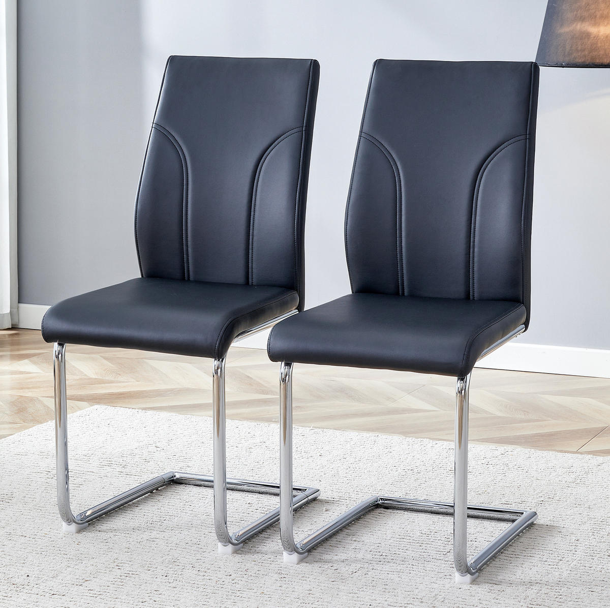 ESSZIMMERSTUHL 2er-Set PU-Leder Schwarz Silber - Schwarz, Metall (40/95/40.6cm) - Meubliv