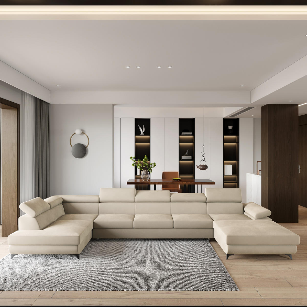 ROHOVÁ SEDAČKA MONTIVA krémová - černá/krémová, kov/dřevo (410/190cm) - MASSENO