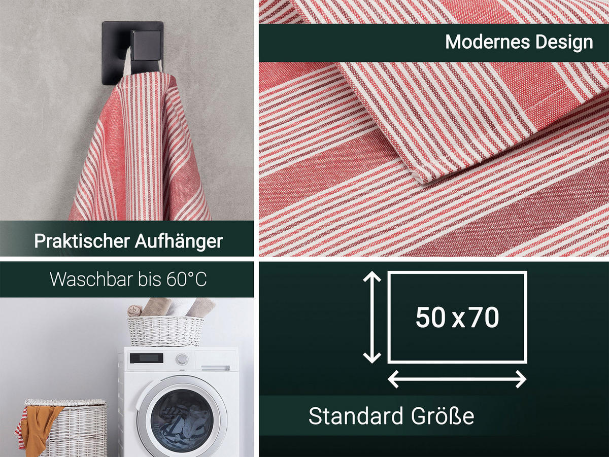 GESCHIRRTÜCHER, 5er-Set, 50x70 cm, 100% Baumwolle, Rot - Rot, Textil (50/70cm) - Zollner