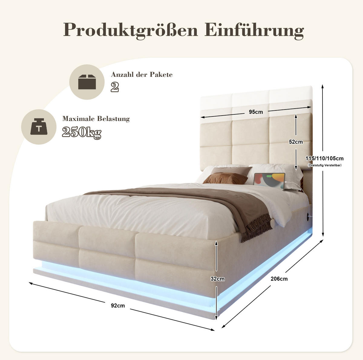 BETT mit Stauraum 90x200 cm Samt Beige - Beige, Metall (90/200cm) - Meubliv