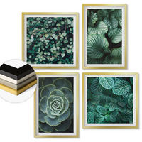 WANDBILDER 4er Set - 50x50 cm & 40x60 cm Goldrahmen - Grüne, saftige Blätter - Goldfarben, Kunststoff (50/50cm) - ArtPrintCave