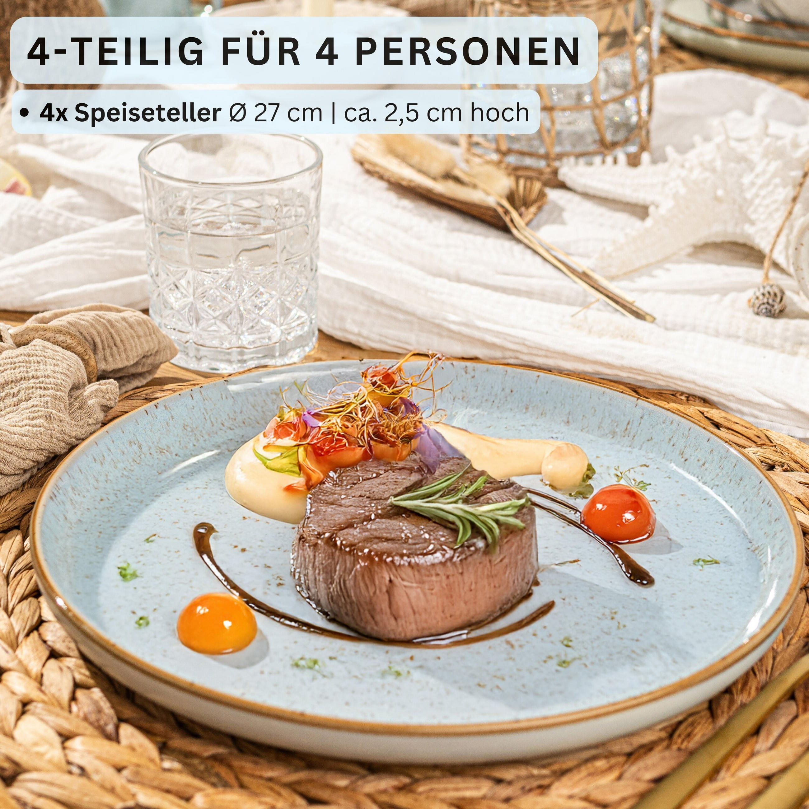 SPEISETELLER RIO LAGUNE - 4 teilig aus Steingut - Blau, Keramik (13cm) - Sänger