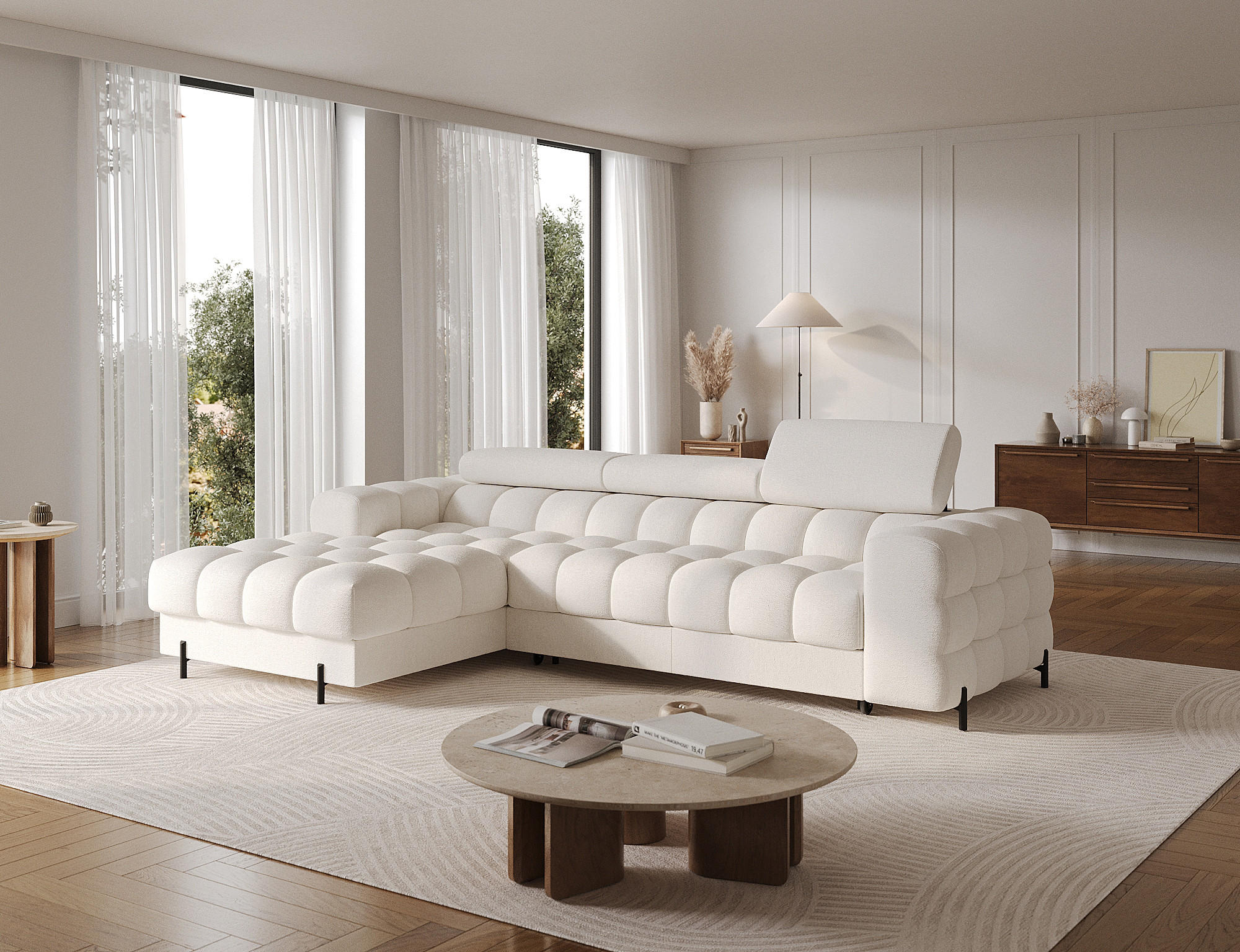 ECKSOFA Neviro L - Weiß (Amore 01) - Weiß, Holzwerkstoff (285/181cm) - Möblo