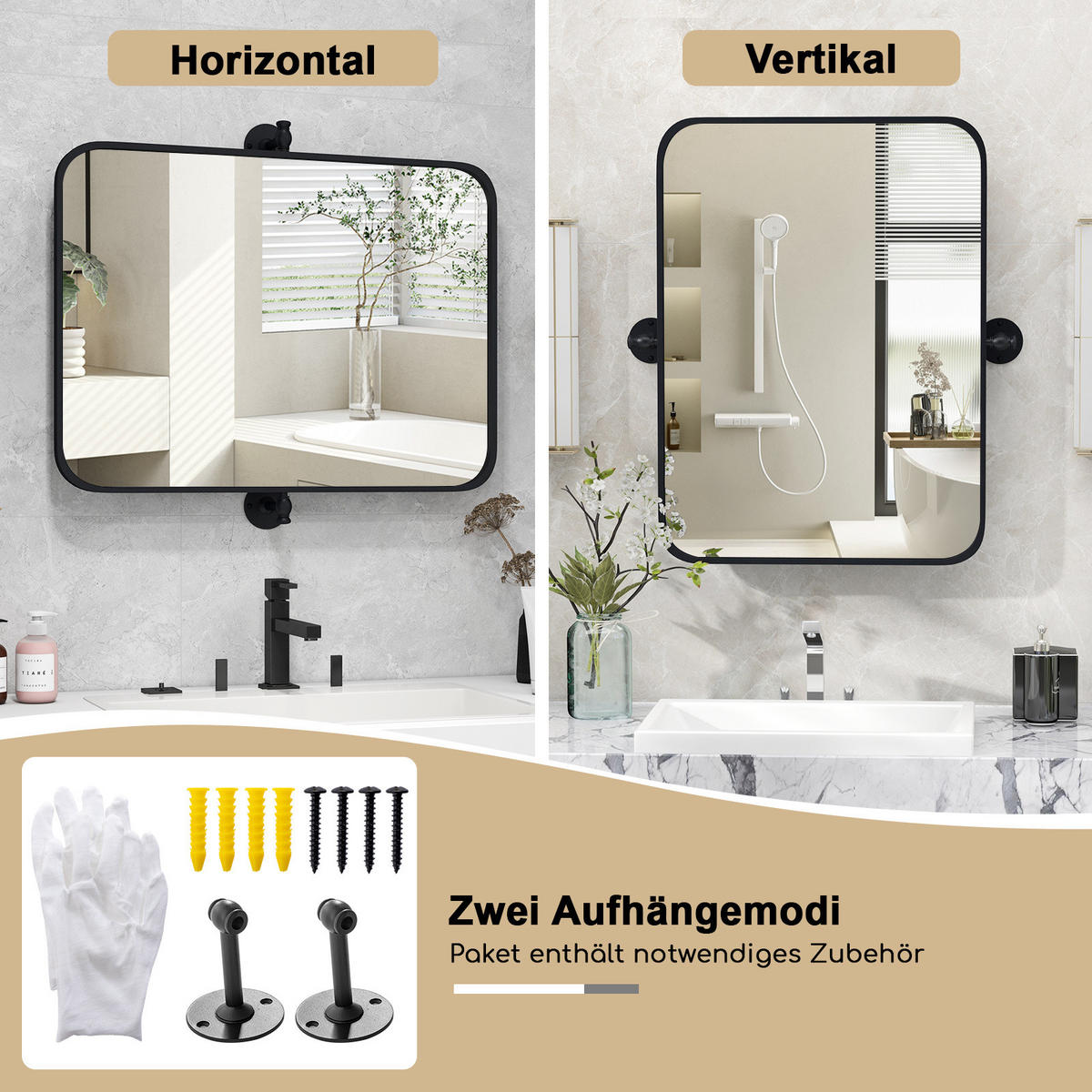 BADEZIMMERSPIEGEL Schwarz - Schwarz, Glas (66.5/2.5/76.5cm) - COSTWAY