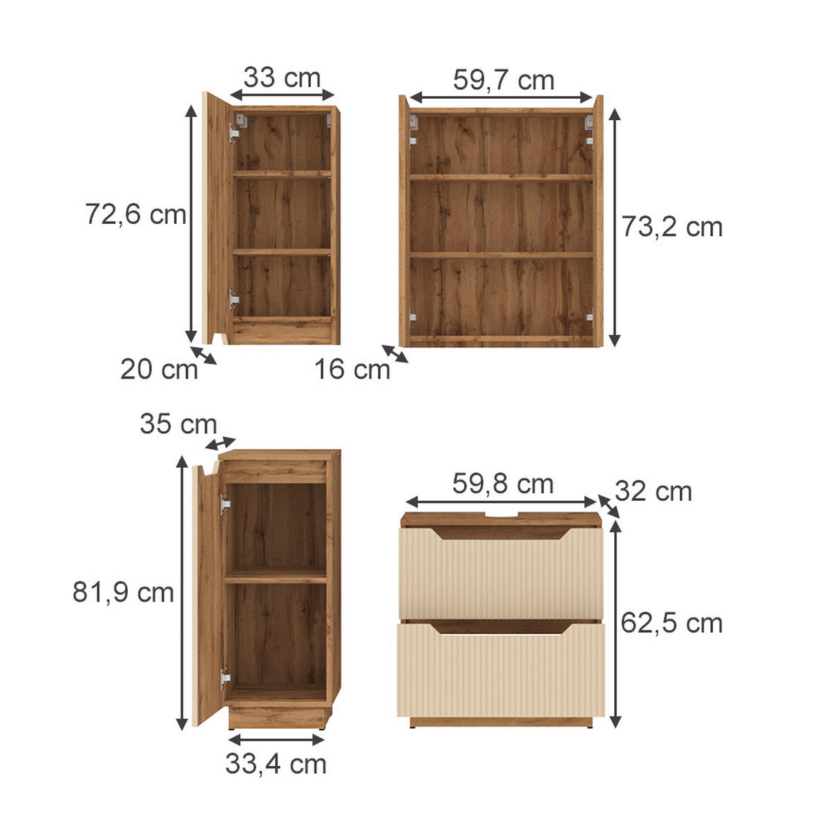 KOUPELNOVÝ NÁBYTEK Lotta Dubový/kašmírový pruhovaný - kašmírová/barva dubu, kompozitní dřevo (59.8/62.5/32cm) - Vicco