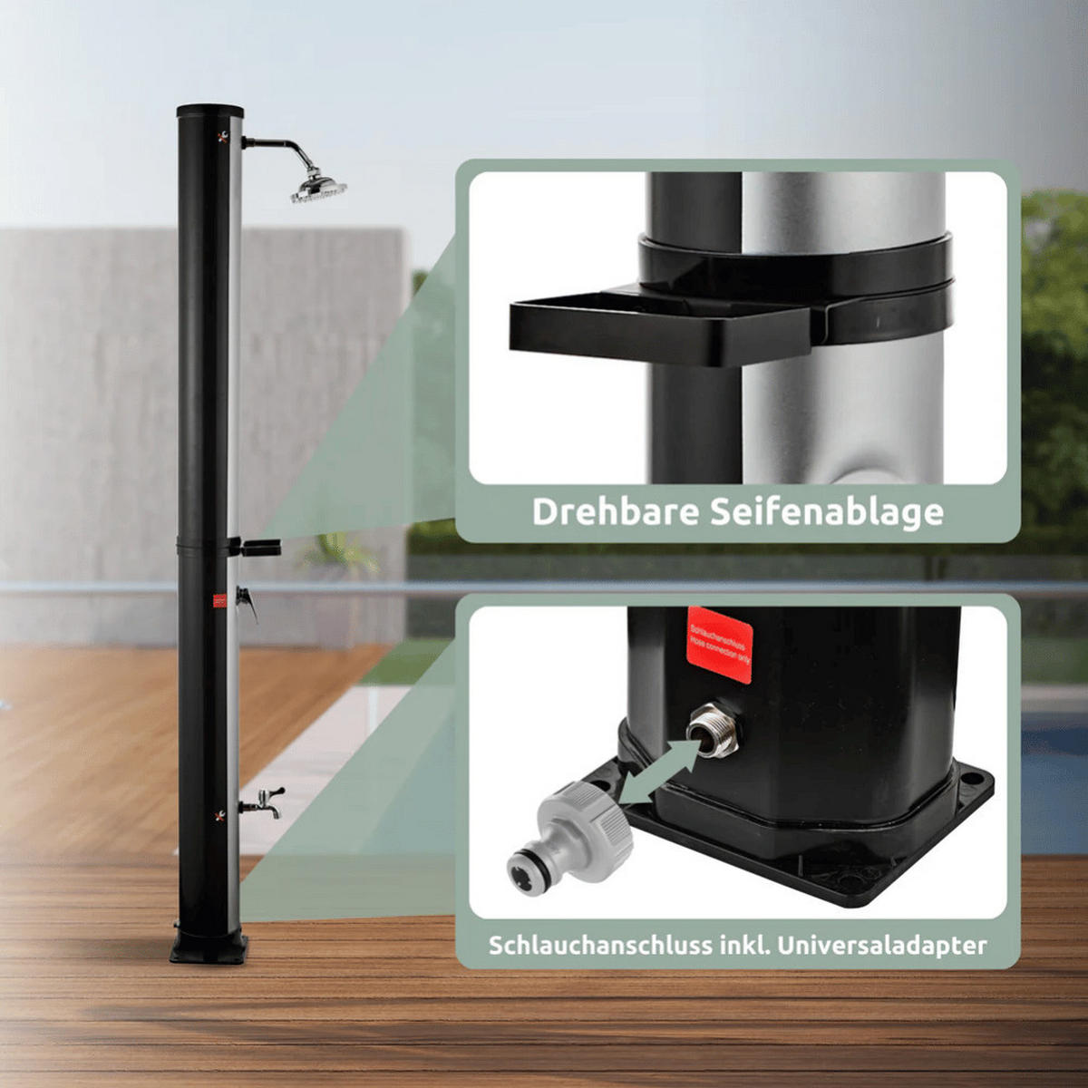 SOLARDUSCHE Outdoor 35 Liter Solar Gartendusche - Schwarz, Kunststoff (19/218/19cm) - DELUKE