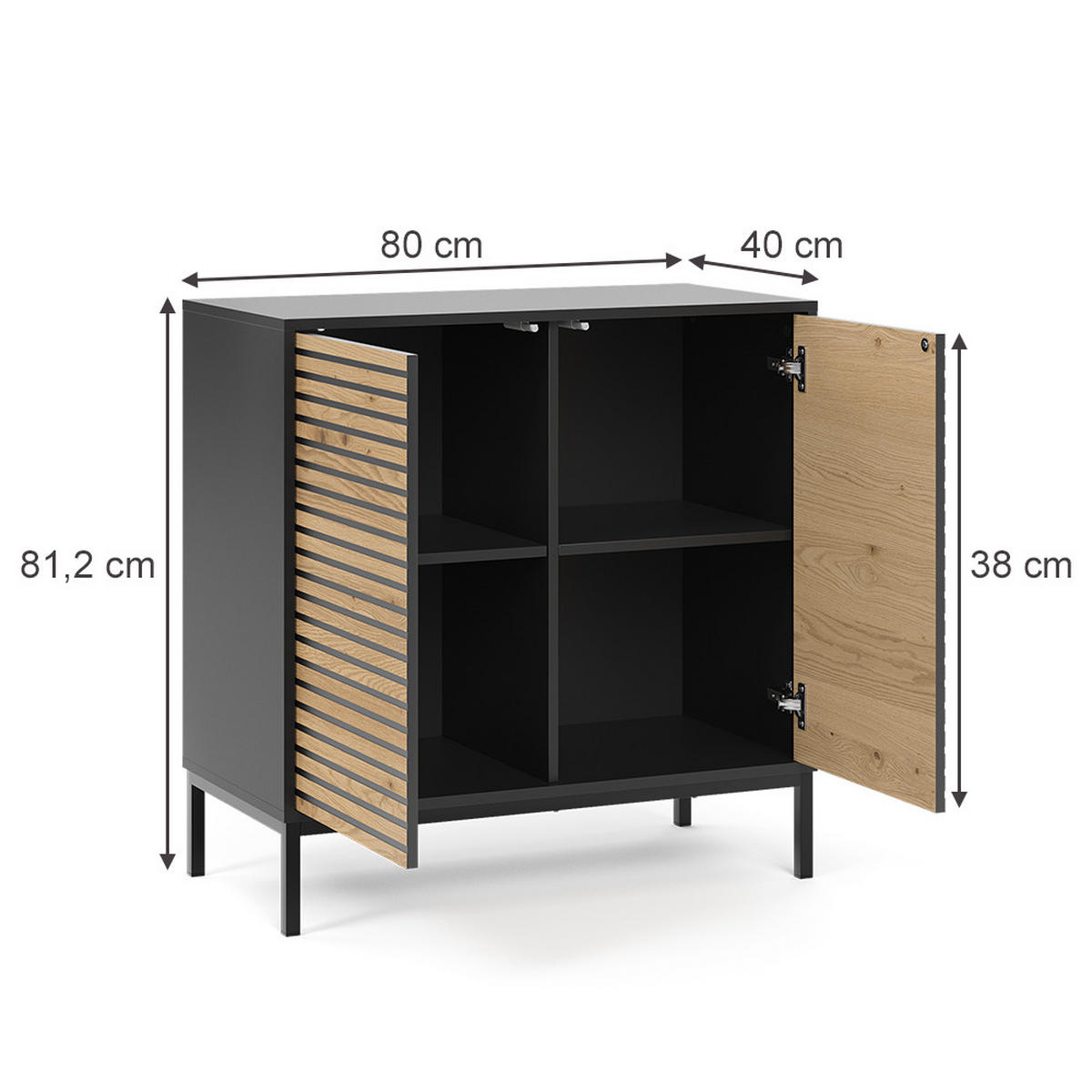 KOMMODE Eliza Schwarz/Eiche 80 x 81.2 cm mit 2 Türen - Honigeiche/Anthrazit, Holzwerkstoff (80/81.2/40cm) - Vicco