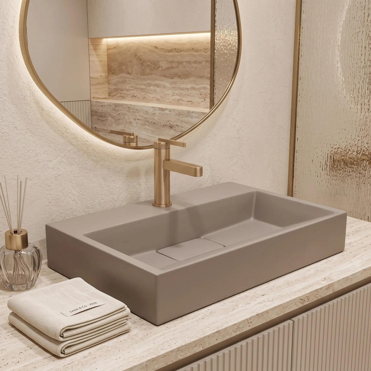 WASCHBECKEN Konglomerat Rea Goya Taupe 60cm - Beige, Keramik (37/14/60cm) - REA