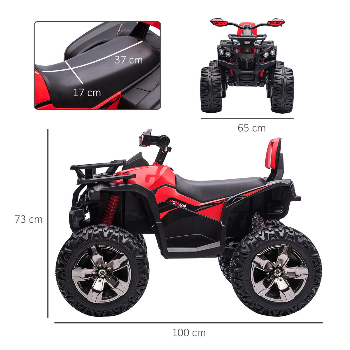 MINI ELEKTRO-QUAD KINDER, Rot/Gelb, Eisen+ Kunststoff - Rot, Metall (100/65/73cm) - HOMCOM