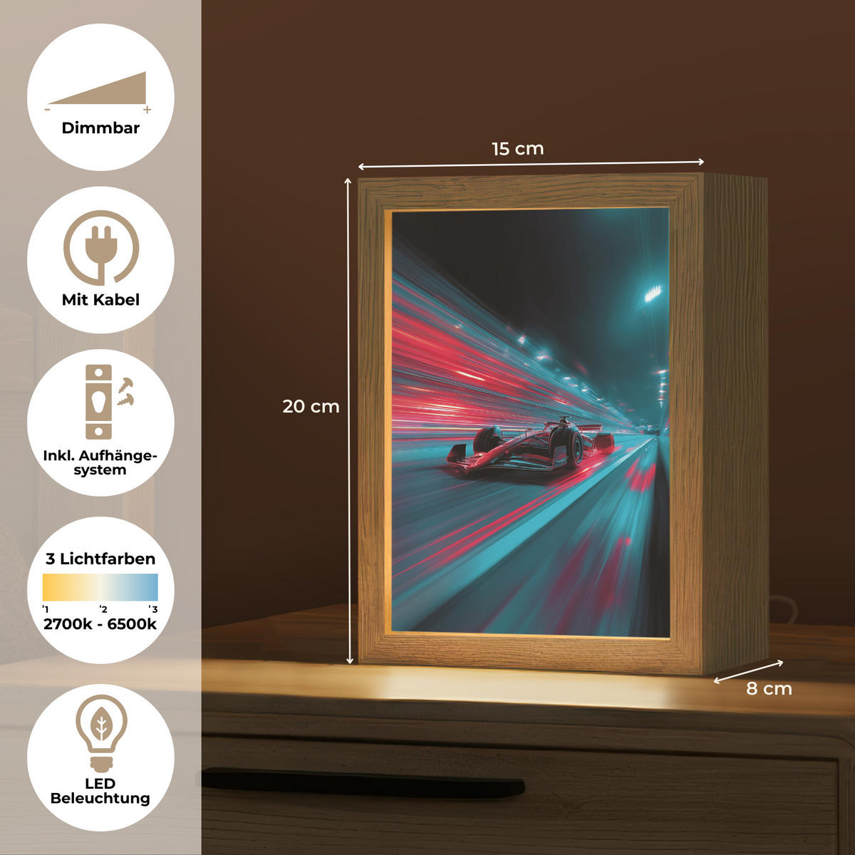 NÁSTĚNNÁ LAMPA Závodní auto - Červená - Rychlost 15x20 cm - tyrkysová, kompozitní dřevo (15/20/8cm) - OnlyWow