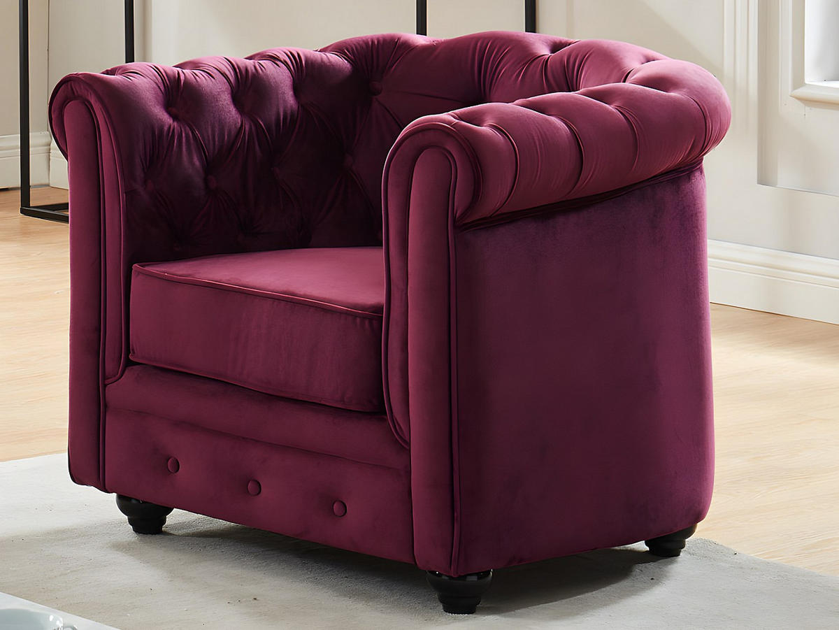 SESSEL - Samt - Pflaumenfarben - CHESTERFIELD - Bordeaux, Textil (85/72/78cm) - Vente-Unique