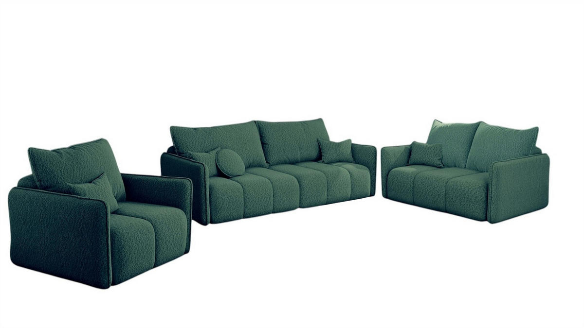 SOFASET Morgano 3-2-1 - Grün, Holzwerkstoff/Textil (216/86/102cm) - Fun Möbel